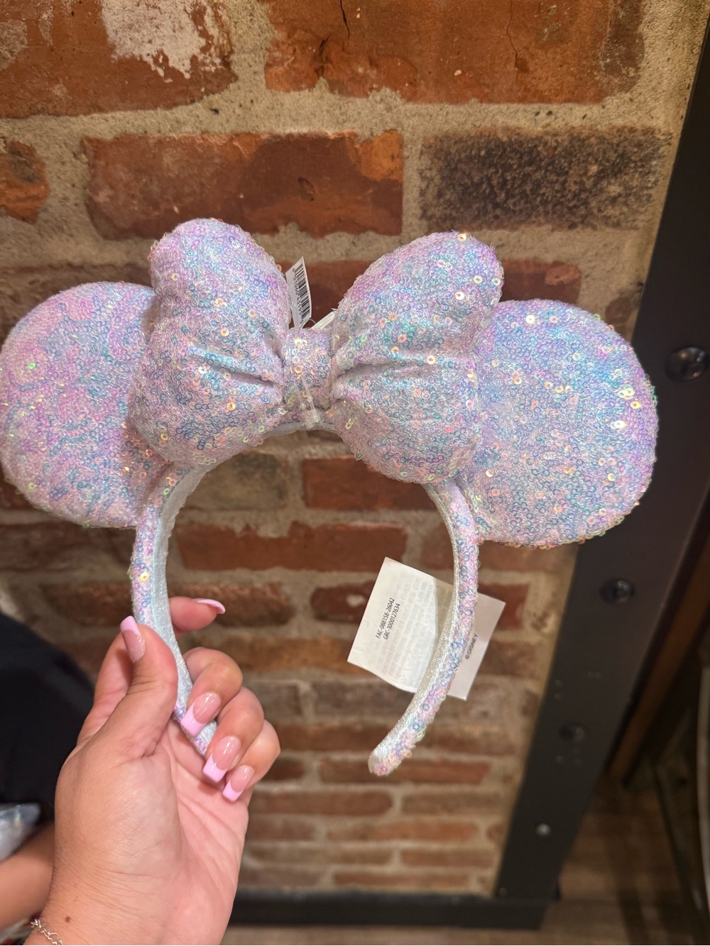 Disney Iridescent Sequin Minnie Mouse Ear Headband - Pastel Holographic Pink